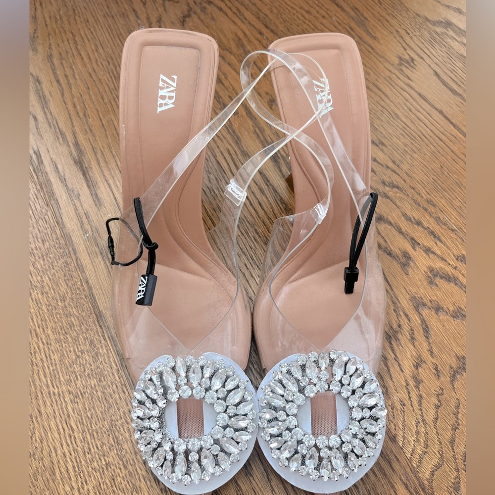 ZARA Clear Slingback Heels NWT